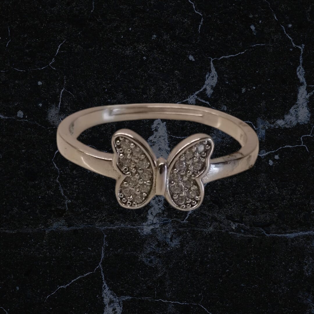 Anello in argento 925 regolabile con zirconi motivo farfalla