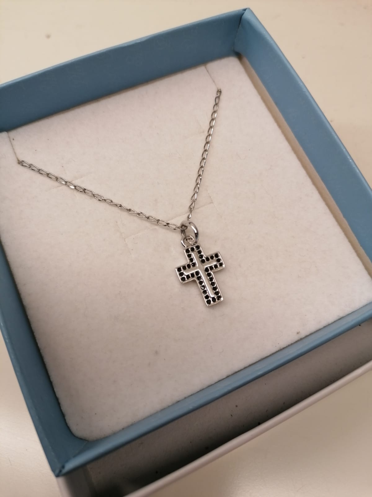 925 silver necklace with cross with black zircons