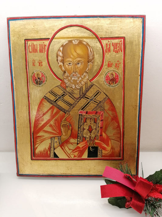 Icona in legno tecnica pictografia ritoccata a mano  tavola  fondo oro