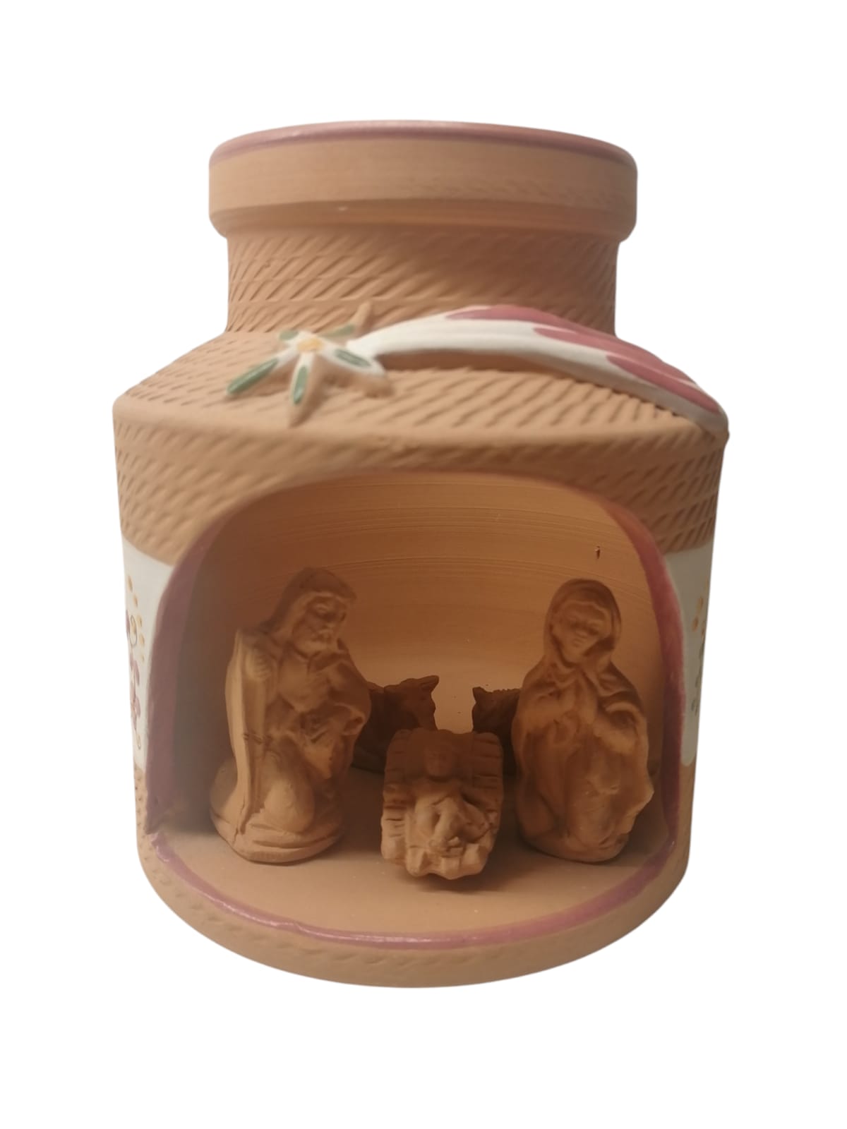 Presepe in terracotta naturale e decorazioni