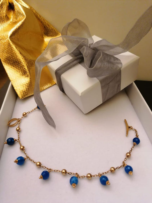 Rose silver bracelet with blue agate