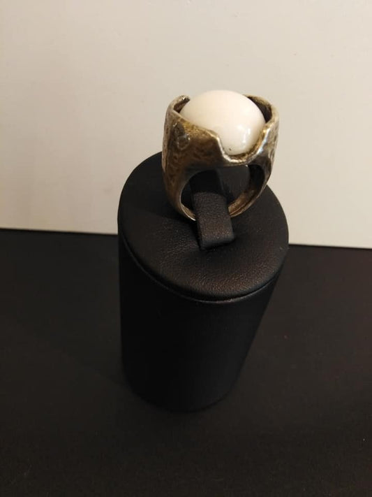 Silver ring with white onyx
