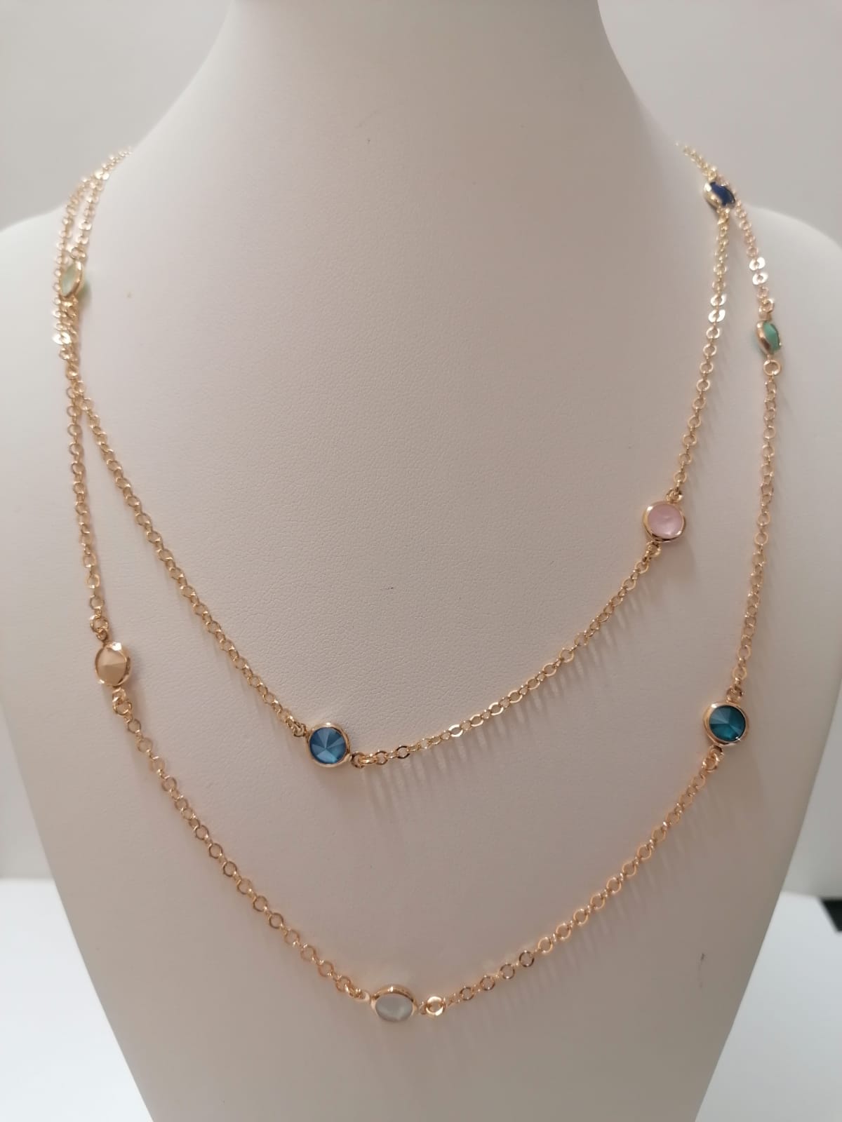 Long necklace in silver and multicolor Swaroski crystals