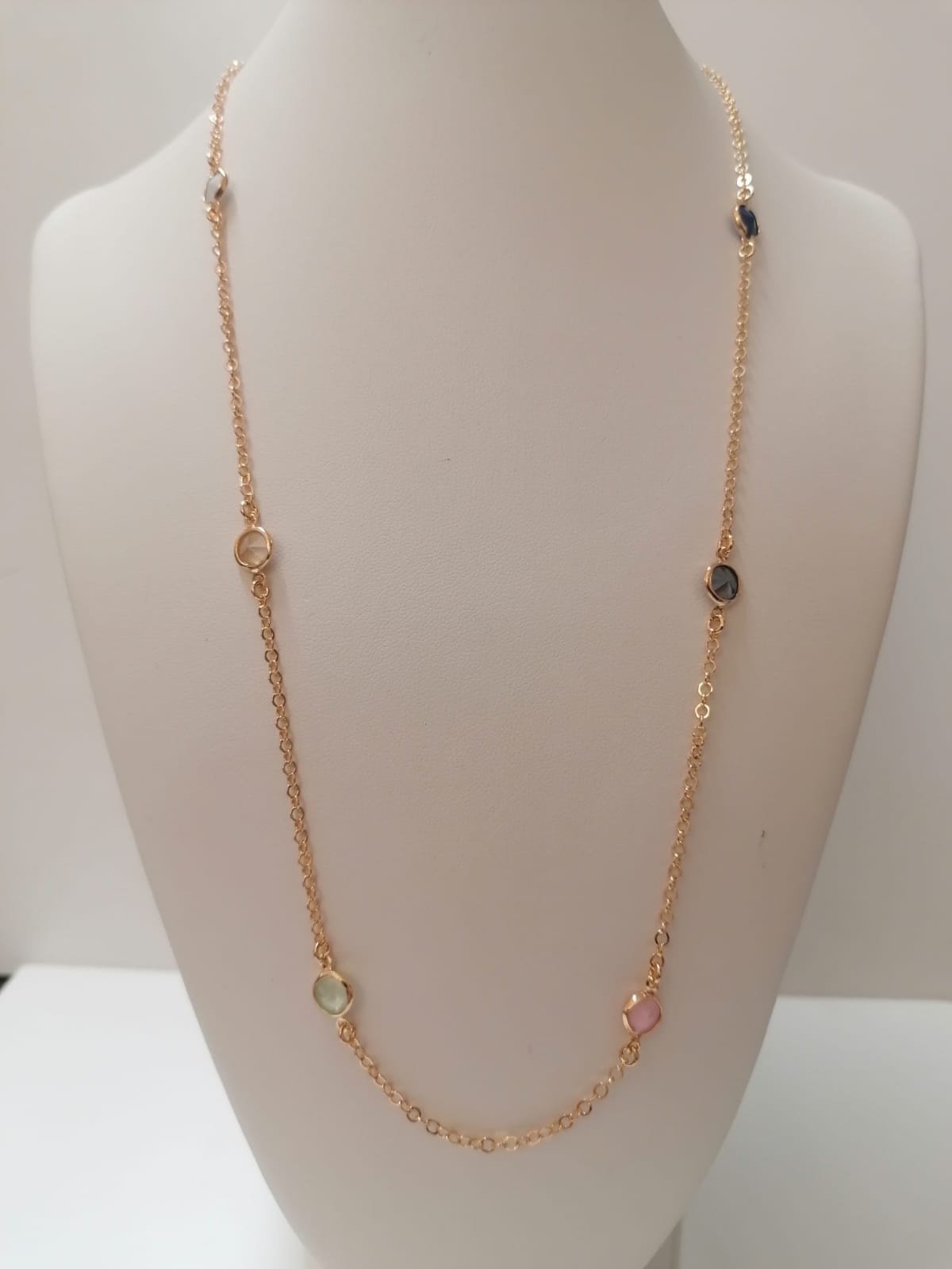 Long necklace in silver and multicolor Swaroski crystals