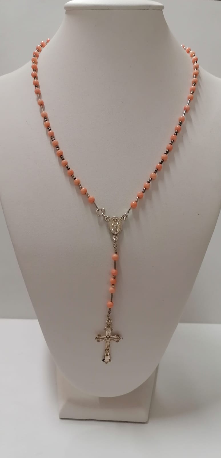 Collana Rosario in argento e corallo rosa