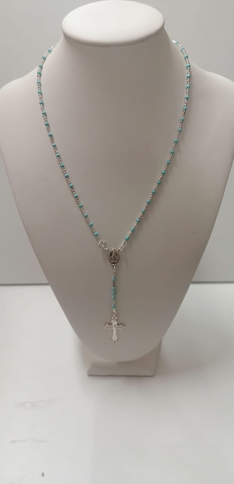 Rosary necklace in silver and turquoise