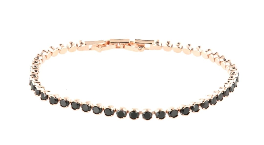 Bracciale tennis in metallo rosè con cristalli neri