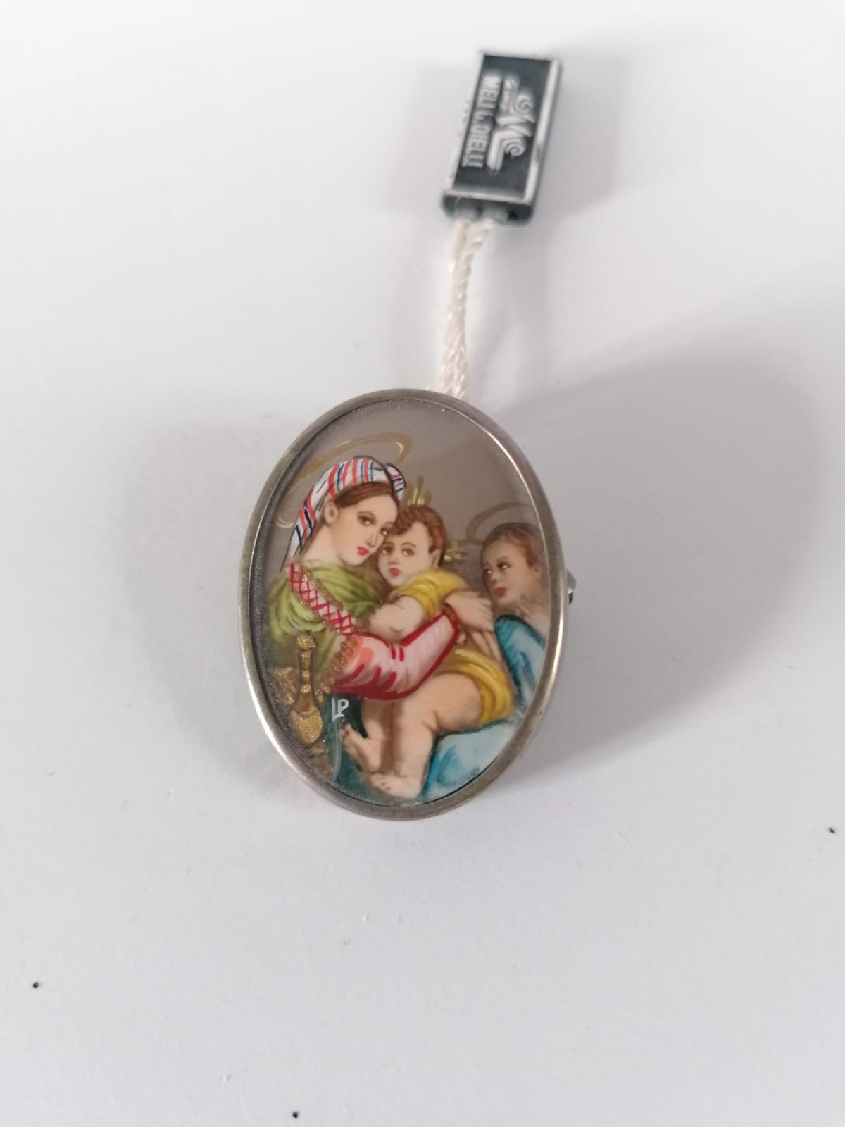 Miniatura ciondolo e spilla in argento Madonna Raffaello