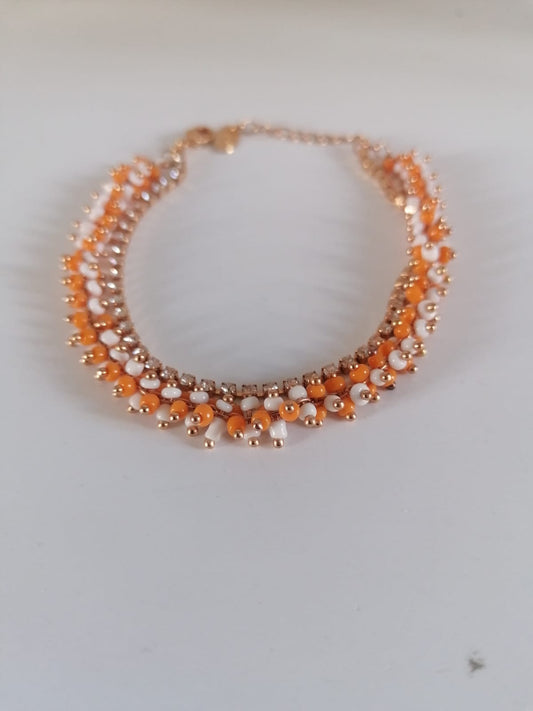 Bracciale doppio filo arancio smalti e cristalli