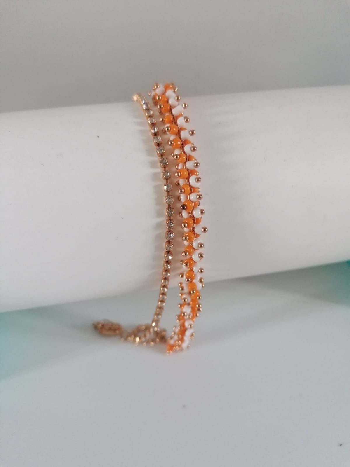 Bracciale doppio filo arancio smalti e cristalli