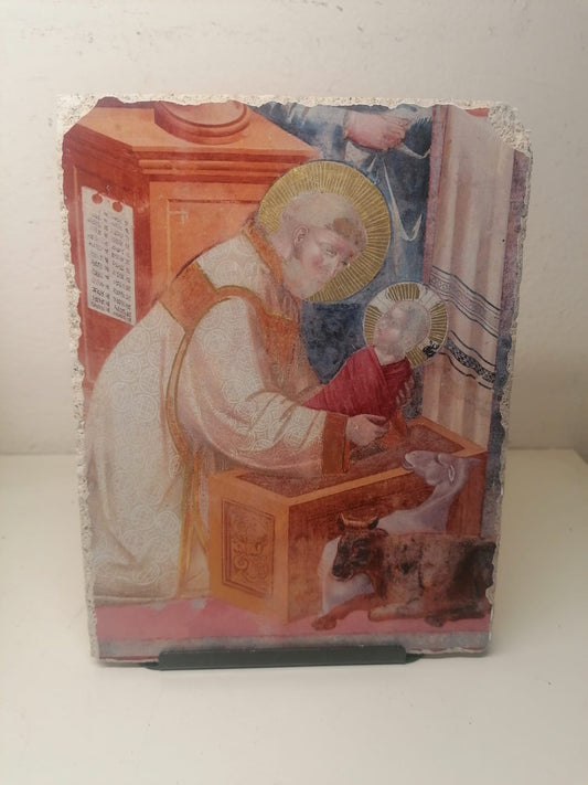 Reproduction of Fresco in pictography Gentile Adoration by Fabriano Giotto 6x6 cm