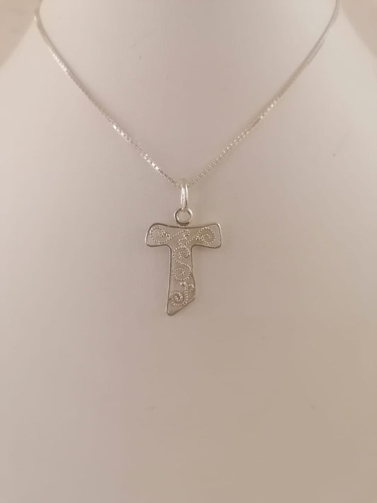 Collana con croce Tau in argento 925 molecolarizzato Giubileo 2025 con catenina