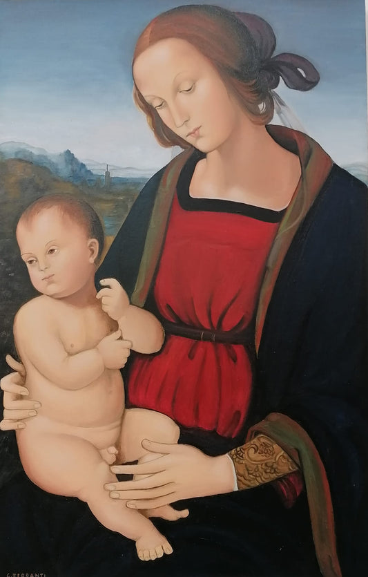 Dipinto su legno Madonna col Bambino Perugino Icona