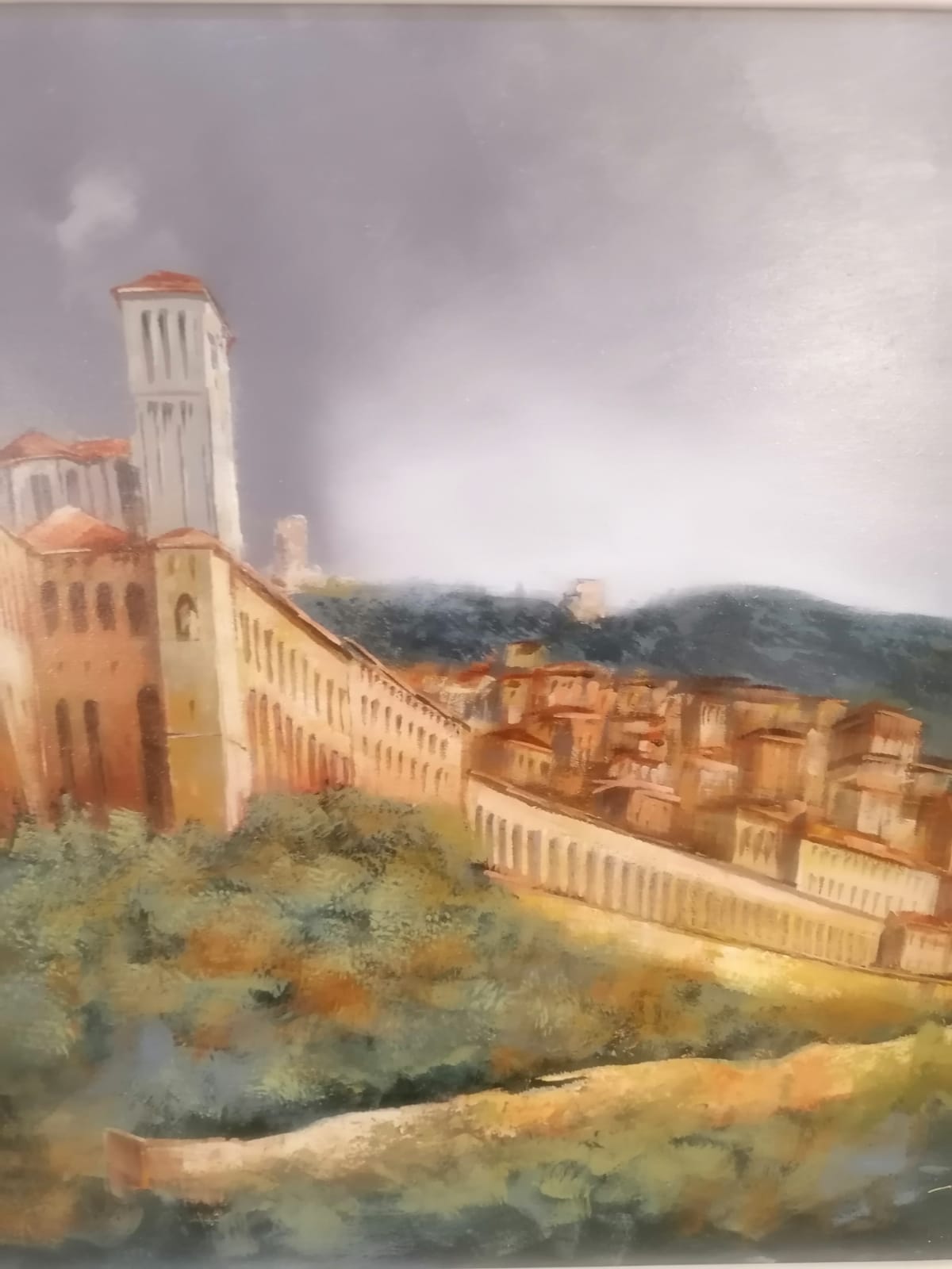 Veduta sulla Basilica di S. Francesco di Assisi quadro dipinto a mano