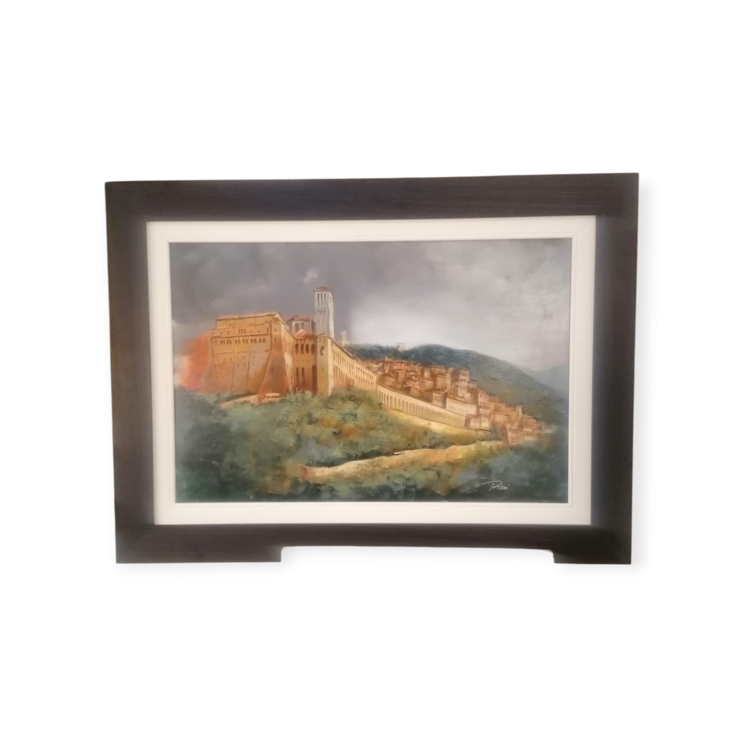 Veduta sulla Basilica di S. Francesco di Assisi quadro dipinto a mano