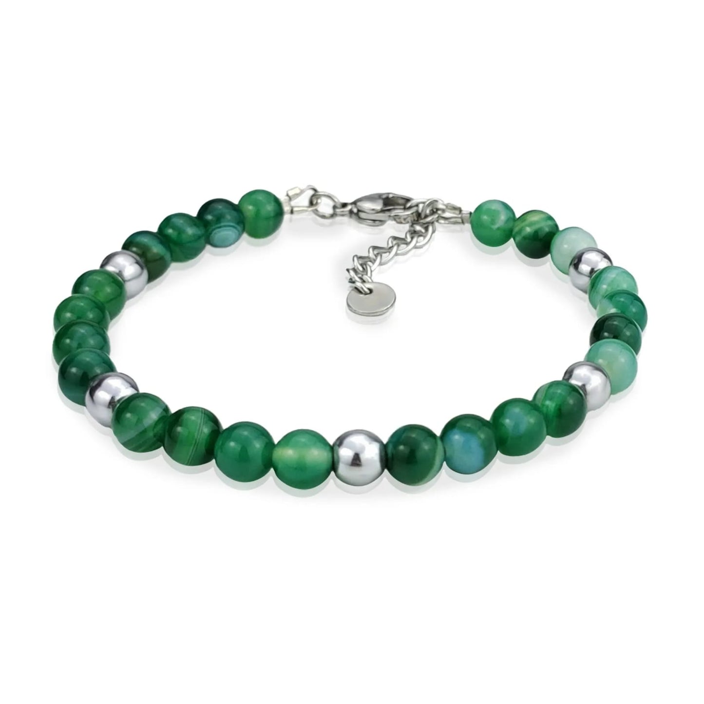 Bracciale in acciaio e pietra agata verde