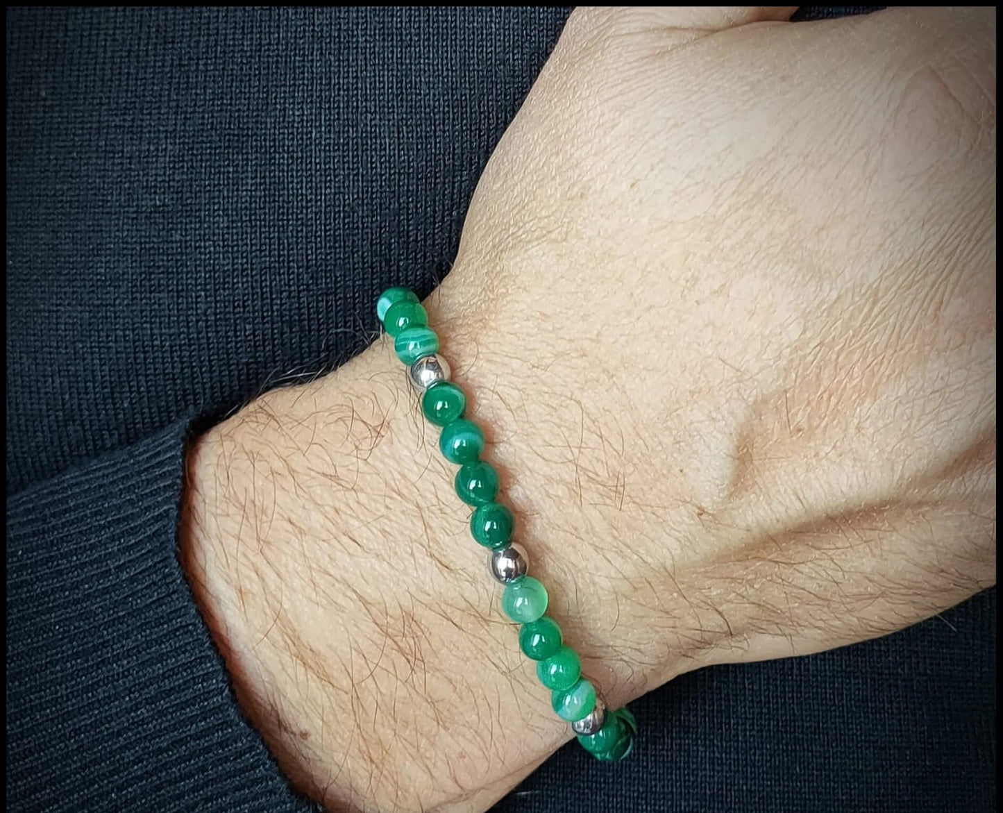 Bracciale in acciaio e pietra agata verde