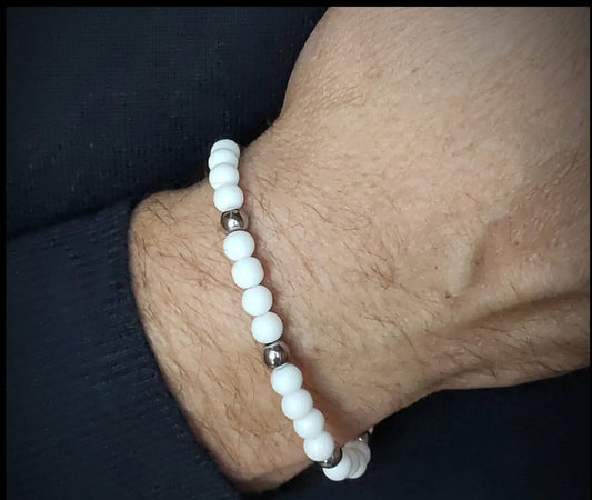 Bracciale in acciaio e pietra  naturale agata bianca