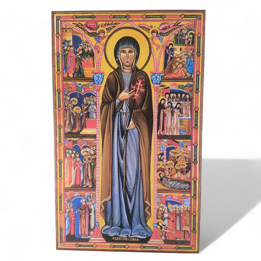 Tavola Santa Chiara le storie stampa su tela riportata su legno Icona piccola