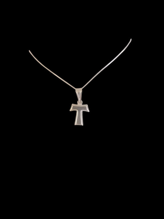 Tau Franciscan in rhodium-plated 925 silver with chain