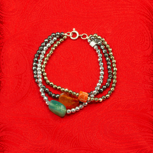 3 strand bracelet in hematite and semiprecious stones