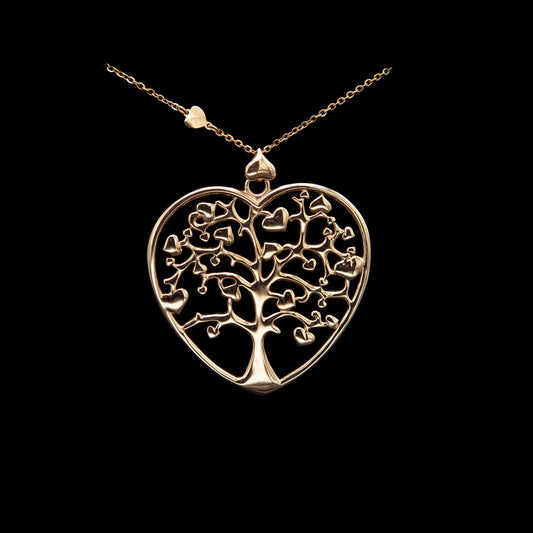 Long necklace with "tree of life" heart pendant