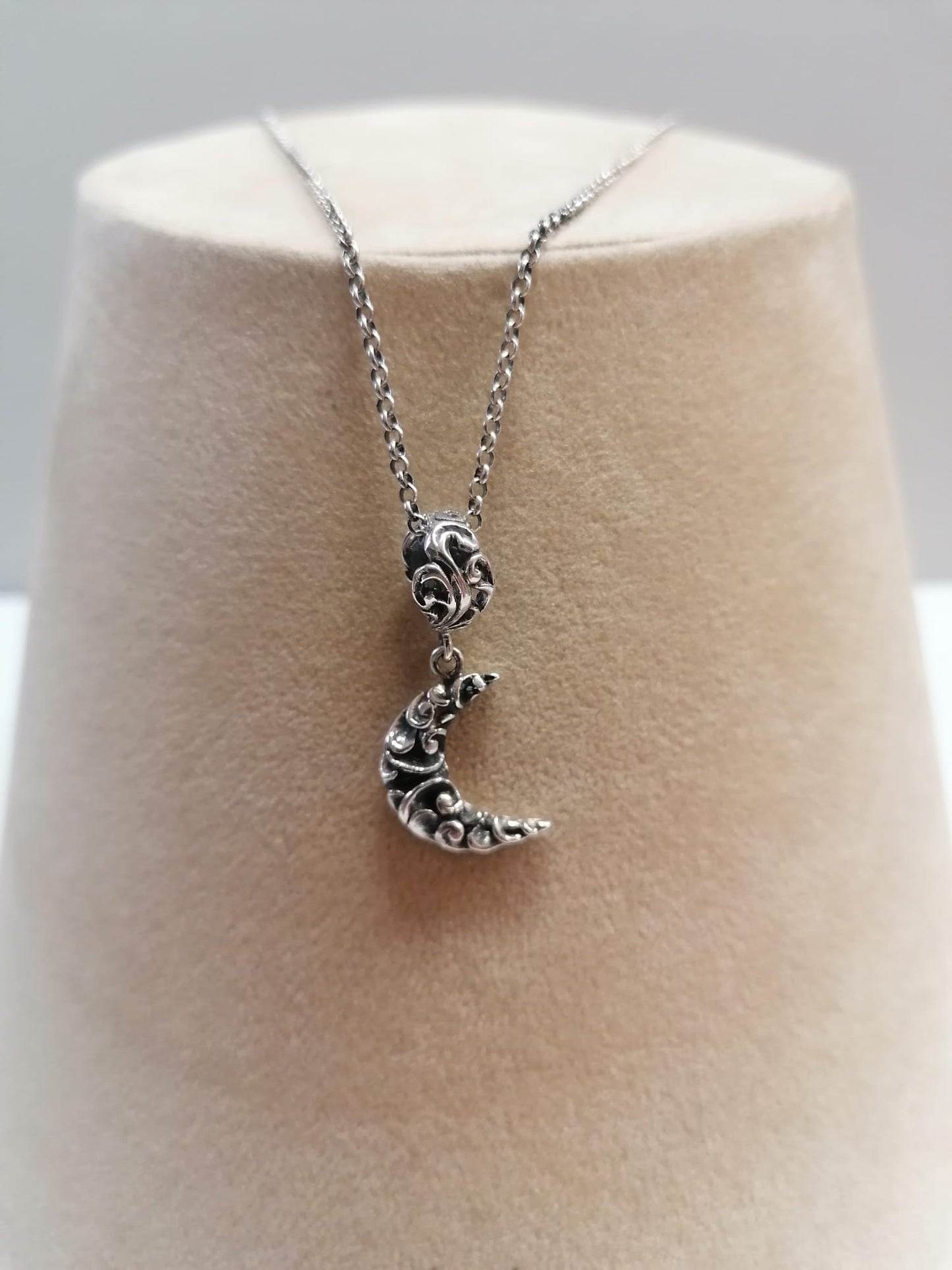 Crescent moon pendant with silver Babline chain