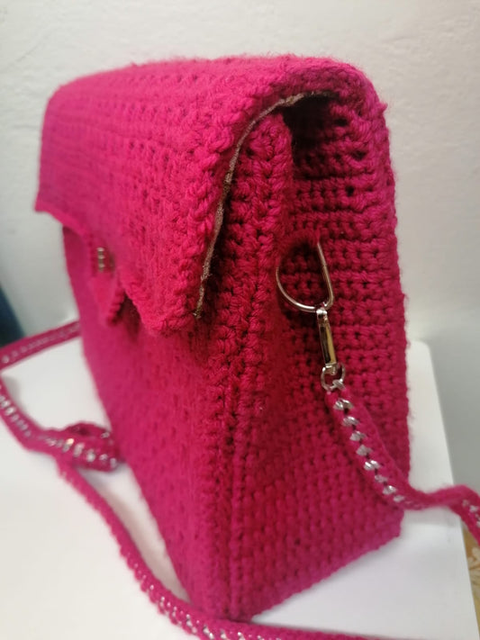 Handmade crochet bag with metal shoulder strap