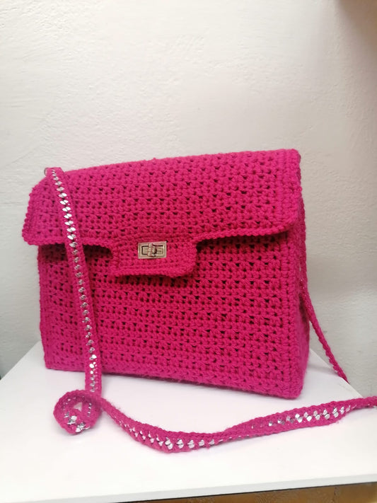 Handmade crochet bag with metal shoulder strap