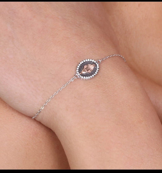 925 silver bracelet with religious image on ruthenium and white zircons
