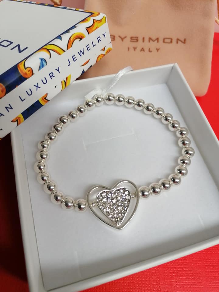 Bracciale elastico  con cuore e strass