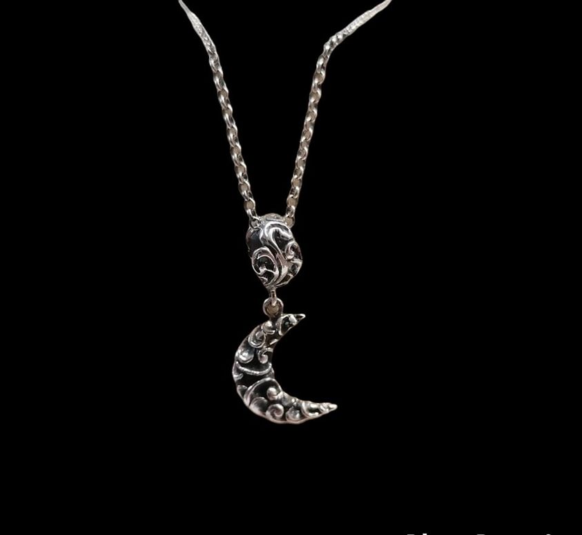 Crescent moon pendant with silver Babline chain