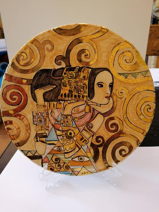 Painted ceramic roundel Stoclet Frieze